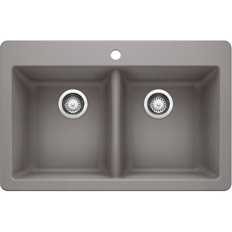 31.5" x 20.5" x 8" Silgranit Double Bowl Drop-In Kitchen Sink - Metallic Grey