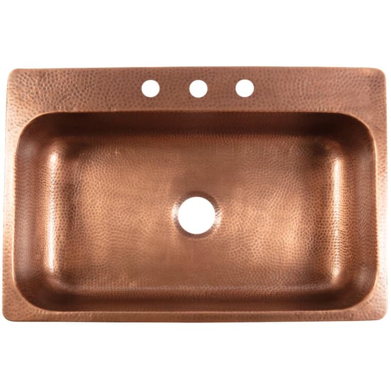 33" x 22" x 8" Angelico Drop-In Kitchen Sink - Copper