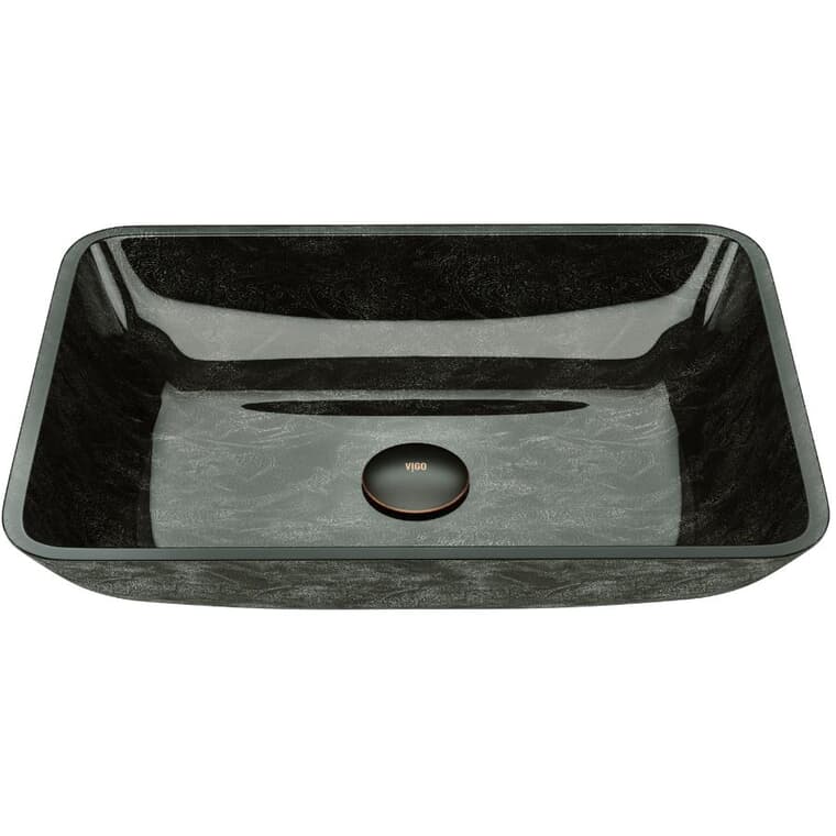 Lavabo vasque rectangulaire Onyx, 13 x 18,13 po, verre et noir