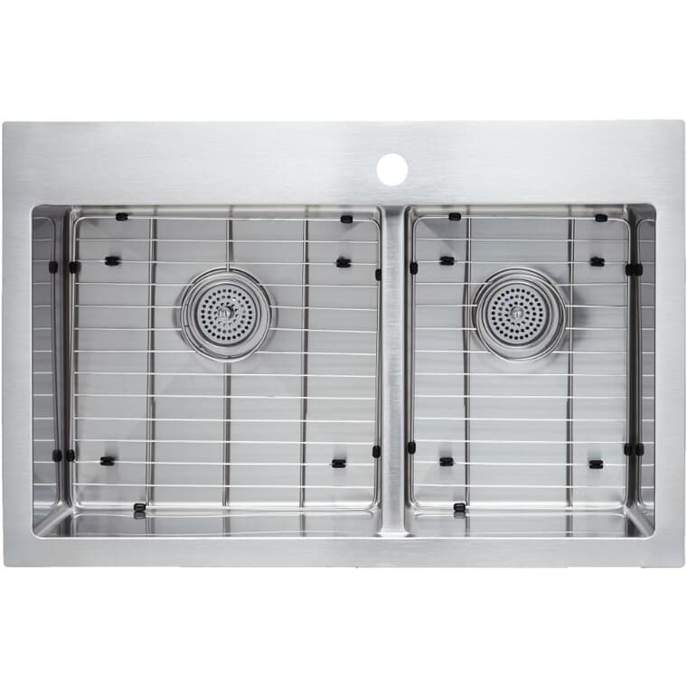 31.25" x 20.5" x 9" One & a Half Bowl Dual Mount Kitchen Sink - with Grids, Stainless Steel