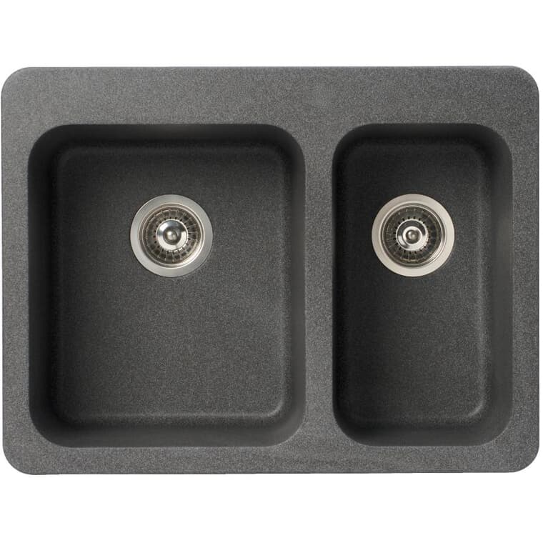 27" x 20" x 9" Granitek One & a Half Bowl Dual Mount Kitchen Sink - Black