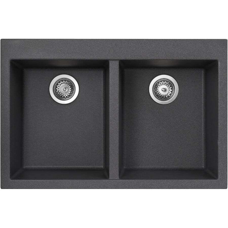 ELLECI Évier de cuisine double encastré Granitek noir de 20-7/8 po x 31 ...