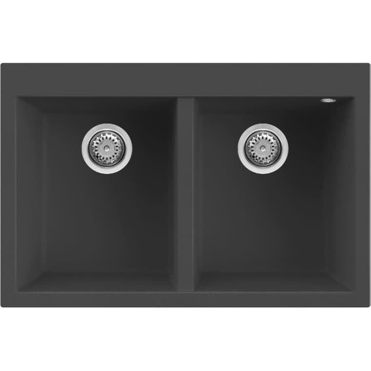 31.5" x 20.88" x 8.5" Granitek Double Bowl Drop-In Kitchen Sink - Anthracite