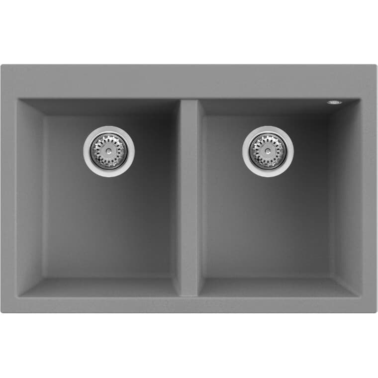 31.5" x 20.88" x 8.5" Granitek Double Bowl Drop-In Kitchen Sink - Titanium