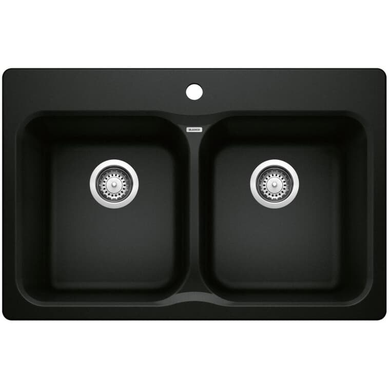 Évier de cuisine encastré double Silgranit Vision 210 de 32 x 20,7 po, noir charbon