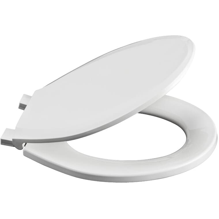 Round Plastic Toilet Seat - with Closed Front + Slow Close, White
