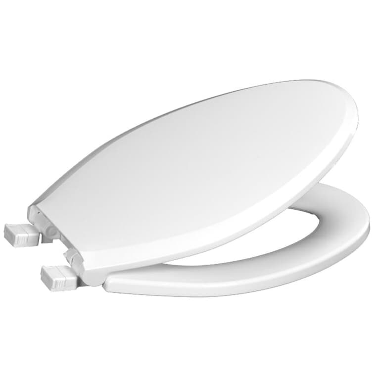 Elongated Plastic Toilet Seat - with Closed Front + Slow Close + Lift & Clean, White