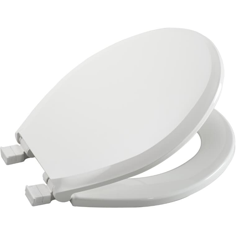 Round Plastic Toilet Seat - with Closed Front + Slow Close + Lift & Clean, White