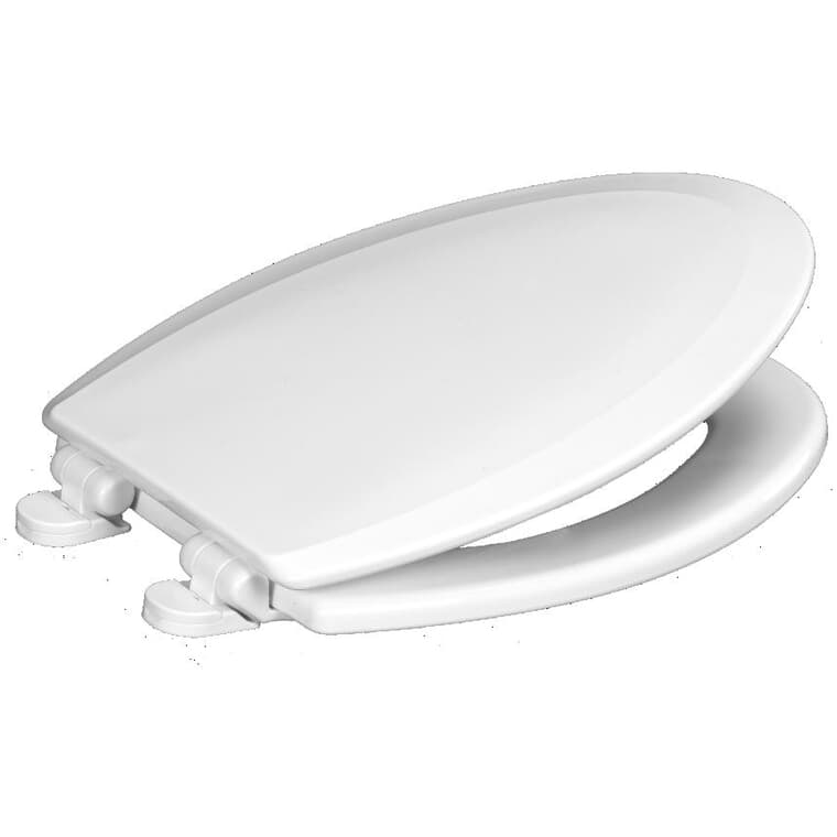 Elongated Polypropylene Toilet Seat - with Closed Front + Slow Close, White