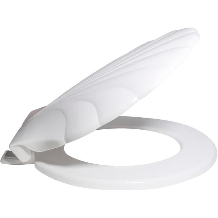 Round Plastic Toilet Seat - with Closed Front + Shell Design Cover, White