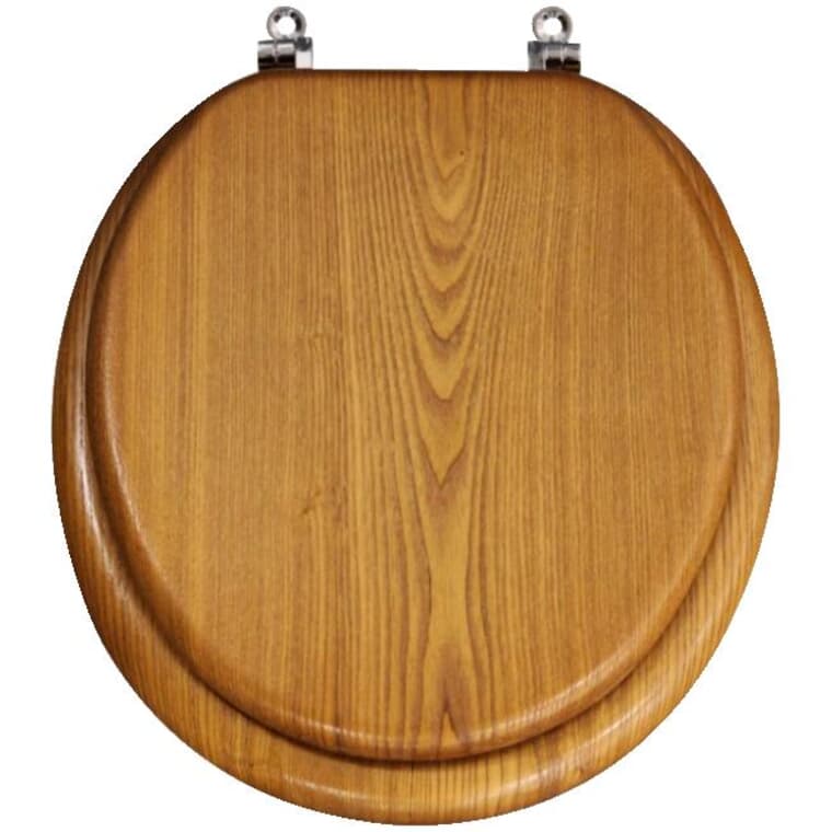 Round Wooden Toilet Seat - with Closed Front, Medium Oak