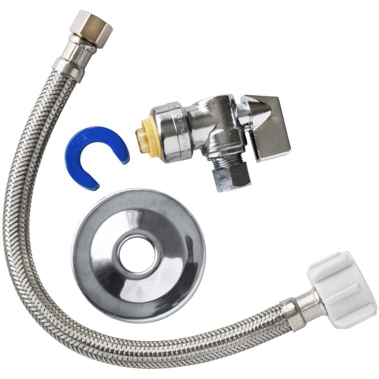 1/2" Push N' Connect Stainless Steel Toilet Connector Kit, with Angle Stop Valve
