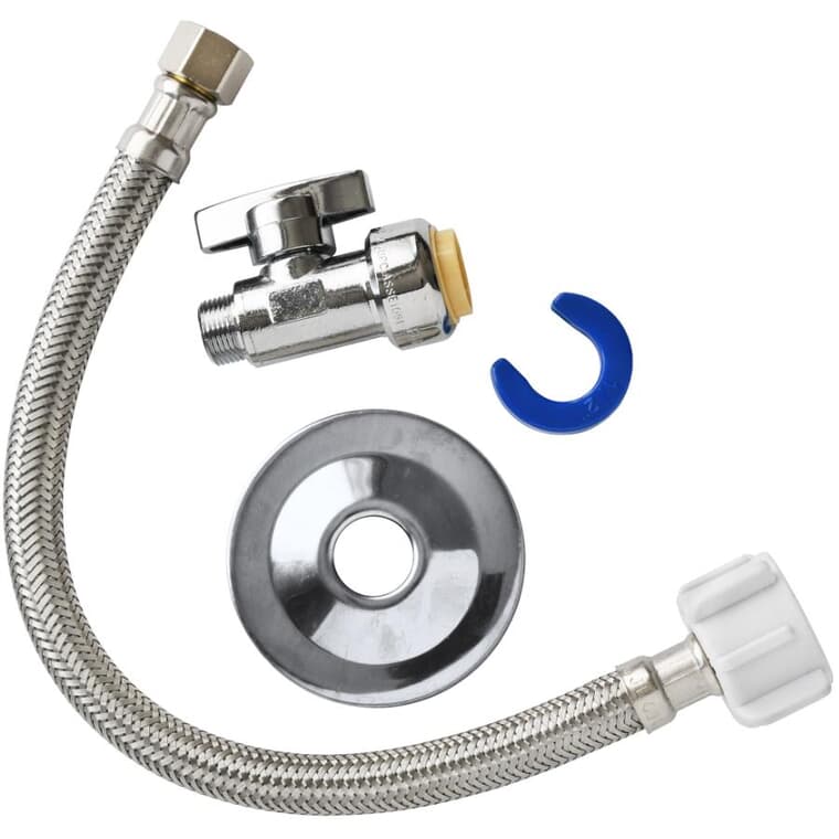 1/2" Push N' Connect Stainless Steel Toilet Connector Kit, with Straight Stop Valve