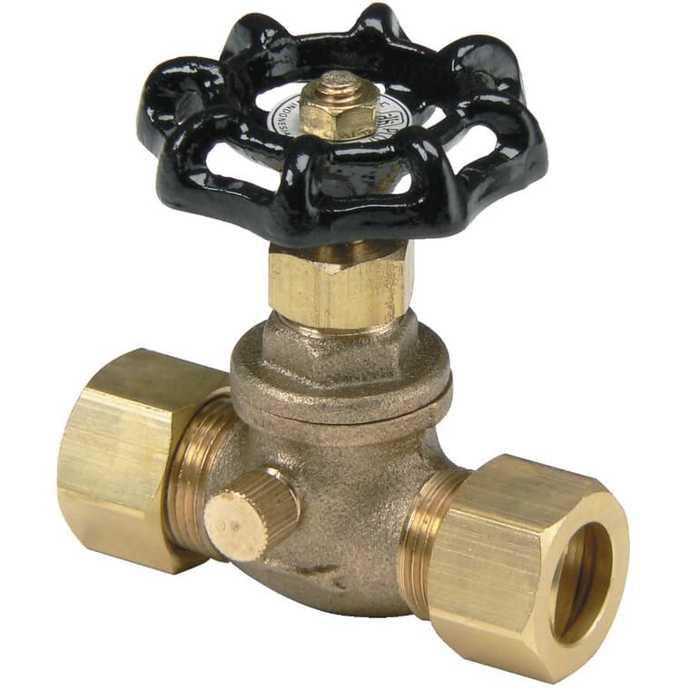 1/2" Compression Straight Stop Valve - with Drain