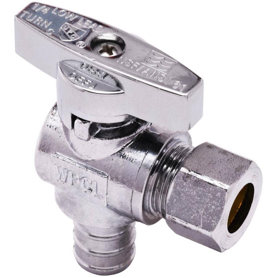 WATERLINE PRODUCTS:1/2" PEX x 3/8" Compression Quarter-Turn Angle Stop Valve