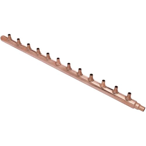 3/4 Inch Closed Copper Manifold With 4x 1/2 Inch Push-Fit Outlets – For PEX, Copper, Or CPVC Piping, No Tools Needed