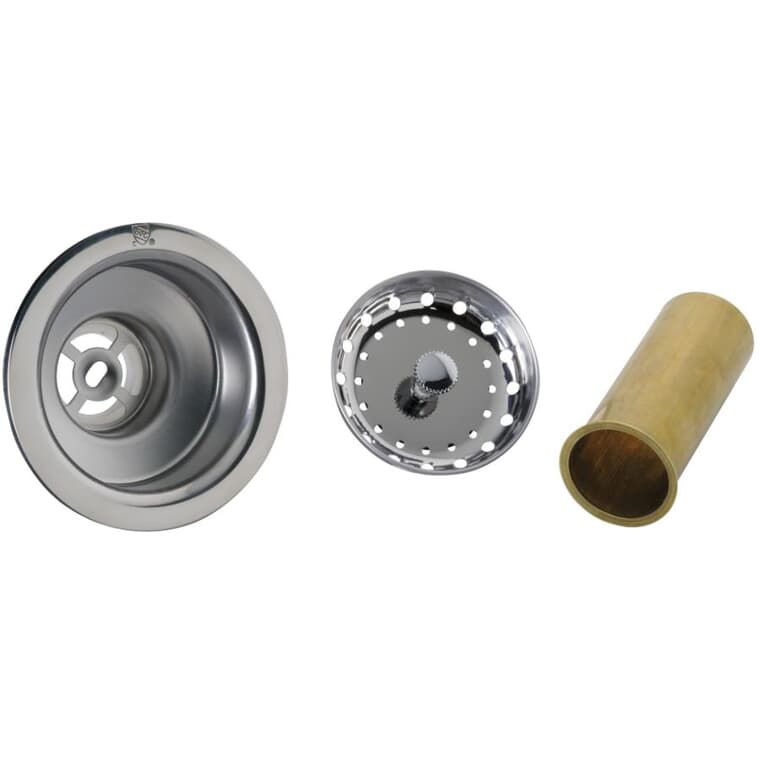 Complete Sink Strainer Assembly - with Snap-In Basket, Stainless Steel