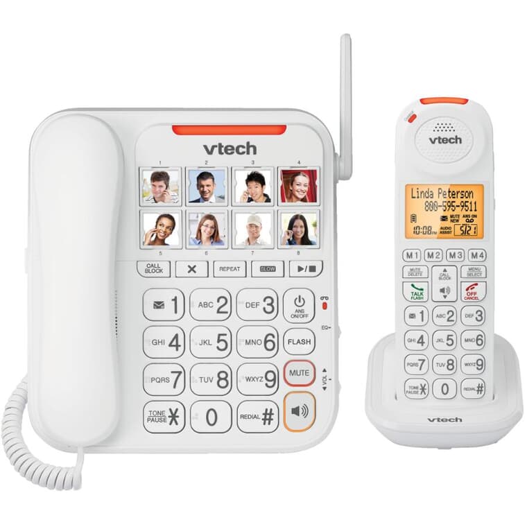 DECT 6.0 Corded & Cordless Phones & Answering System (SN5147) - with Big Buttons + Photo Dialing, 2 Pack