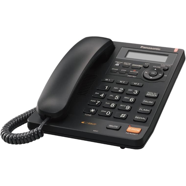 Téléphone noir avec fil intégré et répondeur (KXTS620) avec grosses touches