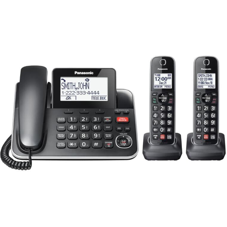 DECT 6.0 Corded & Cordless Phones & Answering System (KXTGF872B) - 3 Pack