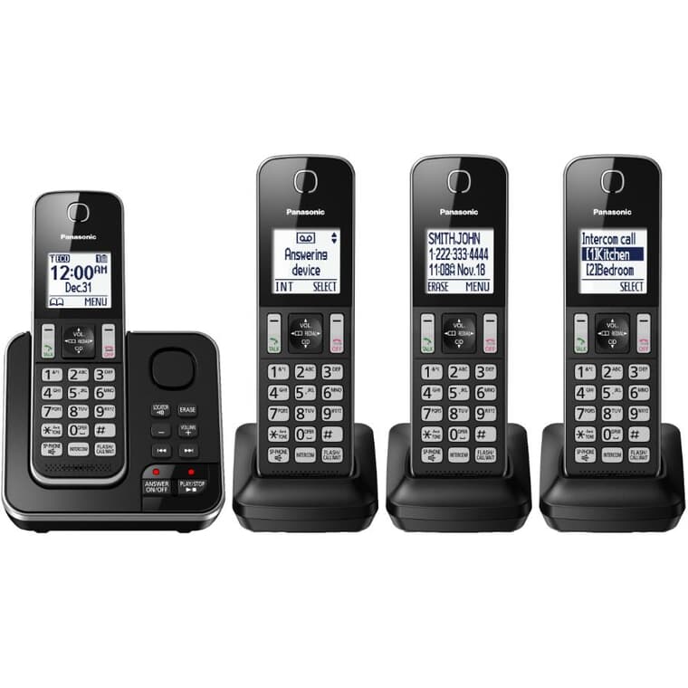 DECT 6.0 Cordless Phones & Answering System (KXTGD394B) - 4 Pack