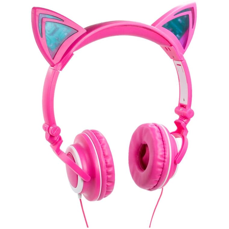 Feline Cat Ear Premium Headphones - with LED Accent Lights, Pink