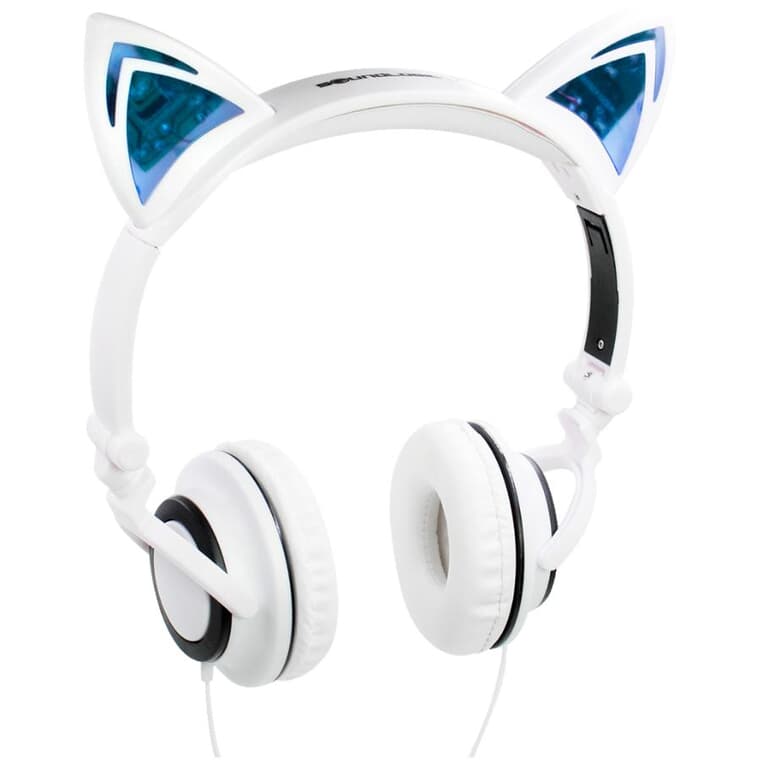 Feline Cat Ear Premium Headphones - with LED Accent Lights, White