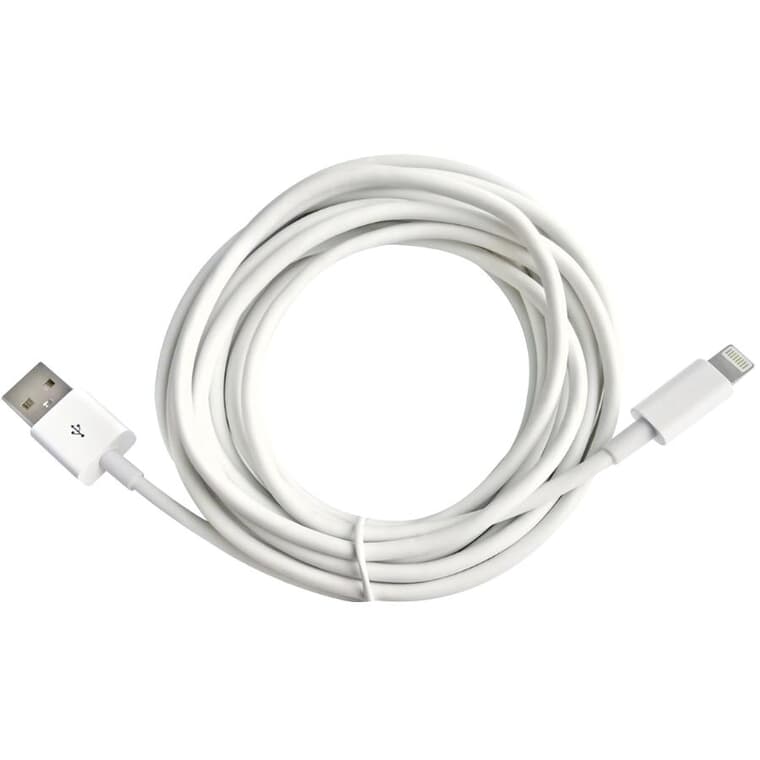 Câble de synchronisation et de charge Lightning USB de 16,5 pi blanc pour iPhone, iPod et iPad