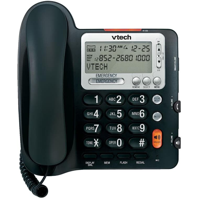 Corded Desktop Phone (CD1281) - with Large Numbers + Caller Identification, Black