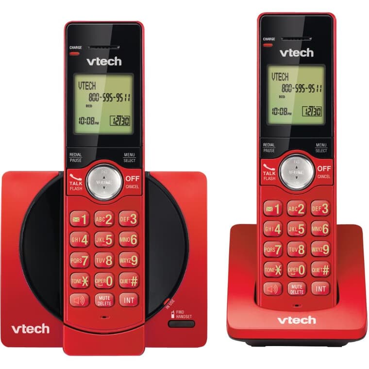 2 Pack Red Dect 6.0 Cordless Phones, with Caller Identification