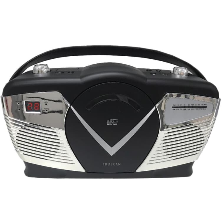 Radio portative rétro Proscan avec lecteur CD et radio AM-FM, noir