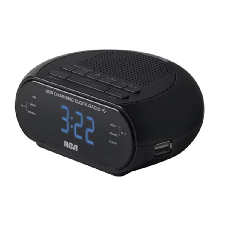 2 Alarm Blue LED Clock Radio with USB Charging Port
