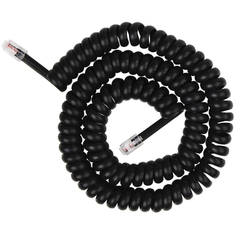 3.7 m / 12' Coil Handset Phone Line Cord - with Connections, Black