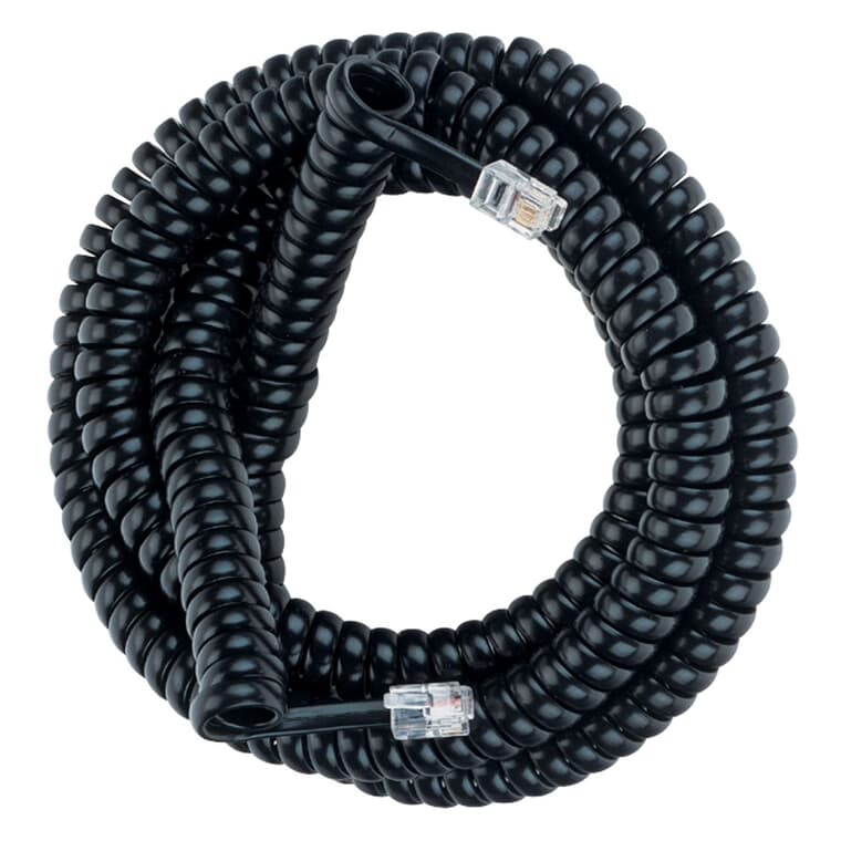 7.6 m / 25' Coil Handset Phone Line Cord - with Connections, Black