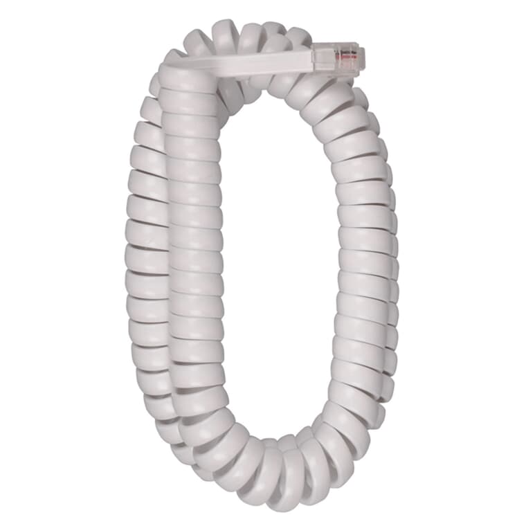 3.7 m / 12' Coil Handset Phone Line Cord - with Connections, White