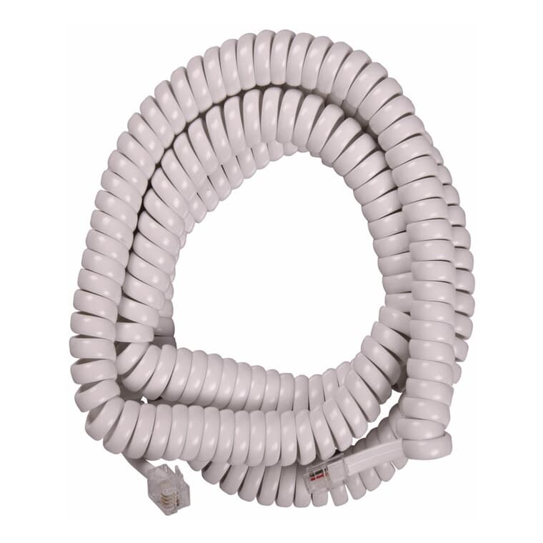 7.6 m / 25' Coil Handset Phone Line Cord - with Connections, White