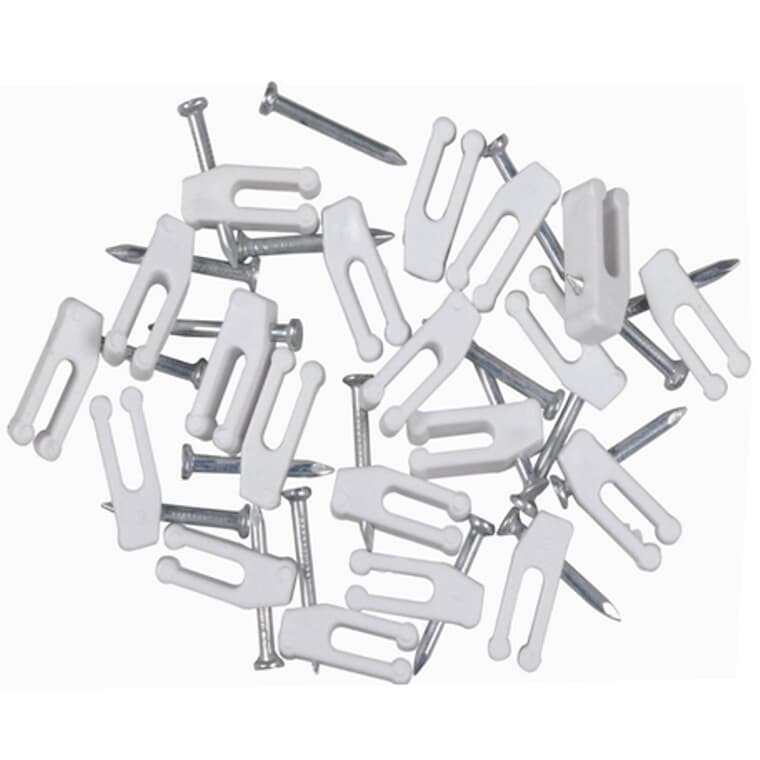 Flat Nail-In Cable Clips - White, 20 Pack