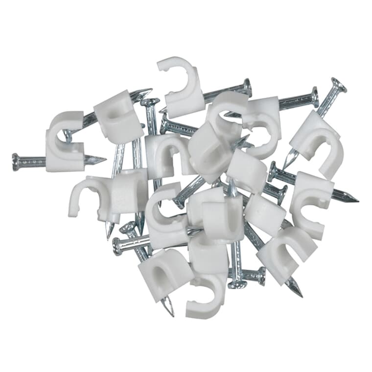 20 Pack White RG6 Coaxial Clips, with Nail In Clamps