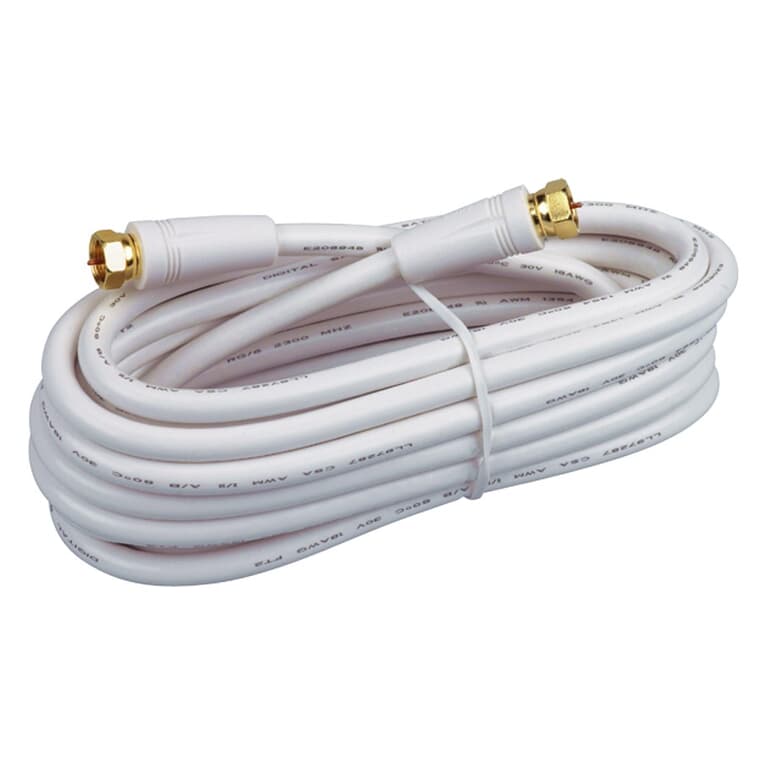 Câble coaxial RG6 pour l'intérieur ou l'extérieur avec connecteur de 3,6 m/12 pi, blanc