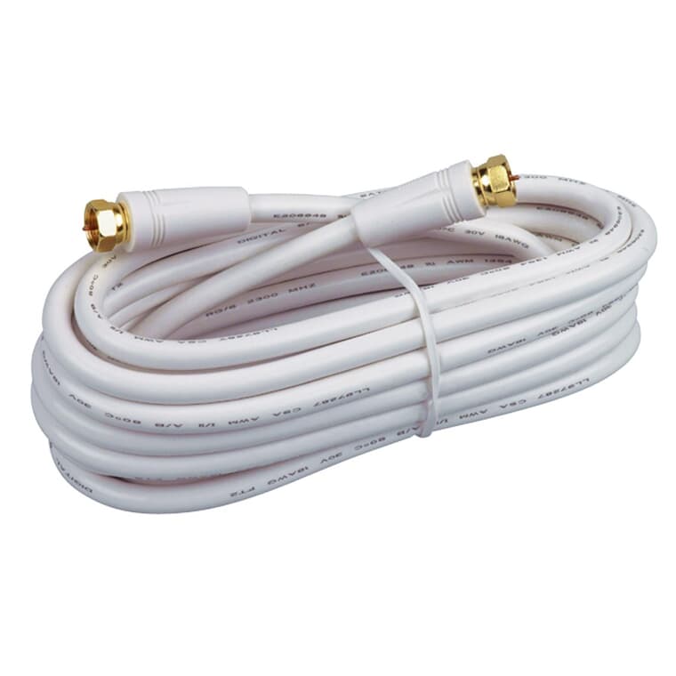 Câble coaxial RG6 pour l'intérieur ou l'extérieur avec connecteur de 7,6 m/25 pi, blanc