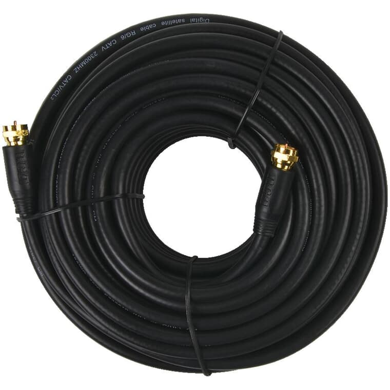 Câble coaxial RG6 pour l'intérieur ou l'extérieur avec connecteur de 15,2 m/50 pi, noir