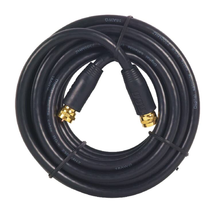 Câble coaxial RG6 pour l'intérieur ou l'extérieur avec connecteur de 3,6 m/12 pi, noir