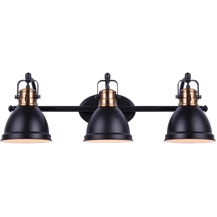 Luminaire Winslow à 3 lampes pour salle de bains, noir mat et or