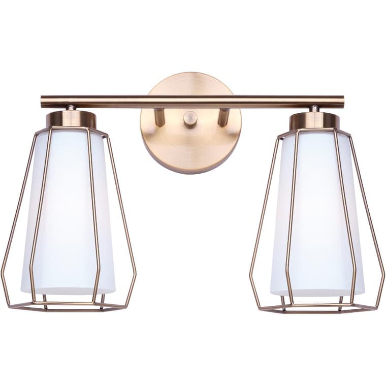 Newport 2 Light Vanity Light Fixture - Gold with Flat Opal Glass & Diffuser