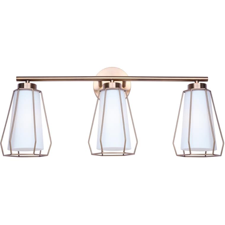 Newport 3 Light Vanity Light Fixture - Gold with Flat Opal Glass & Diffuser