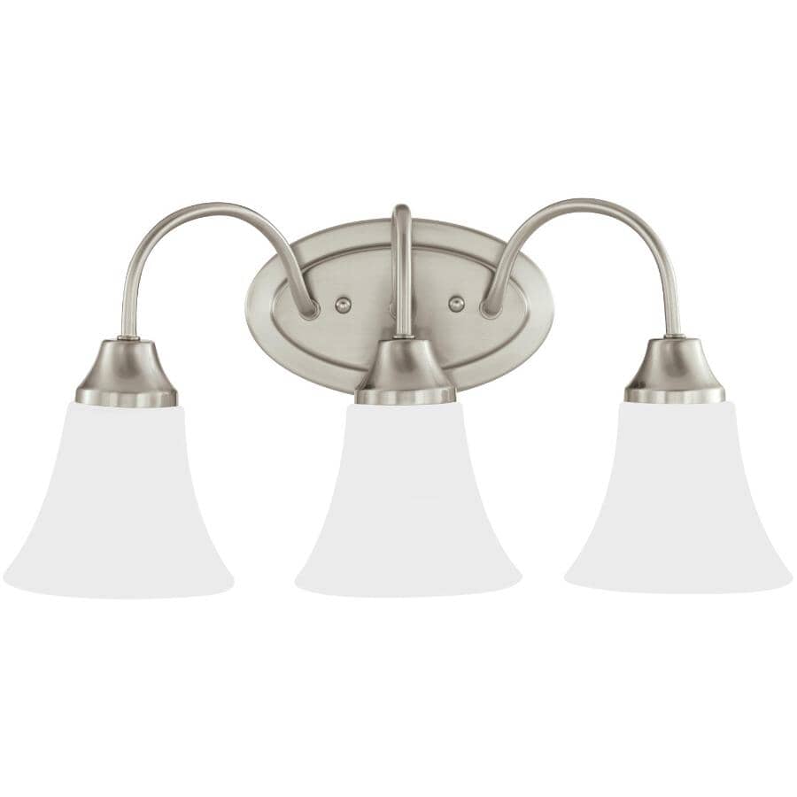 SEA GULL:Holman 3 Light Vanity Light Fixture - Brushed Nickel  and Satin Etched Glass