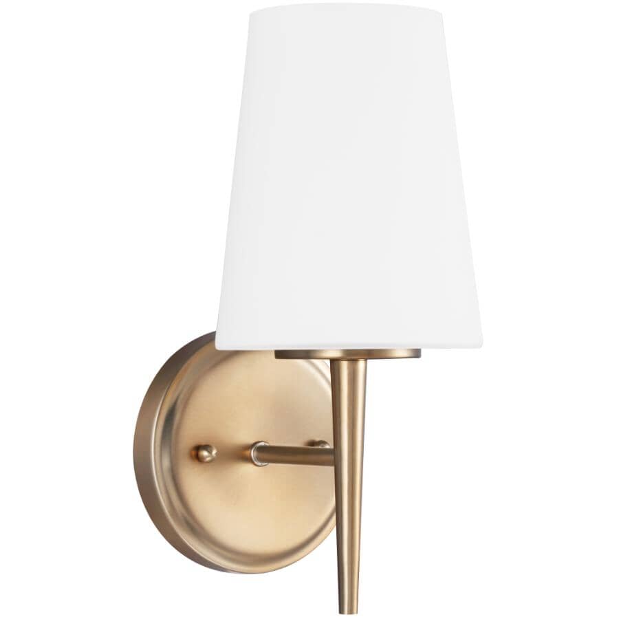 SEA GULL:Driscoll Vanity Light Fixture - Satin Brass  and Opal Etched Glass