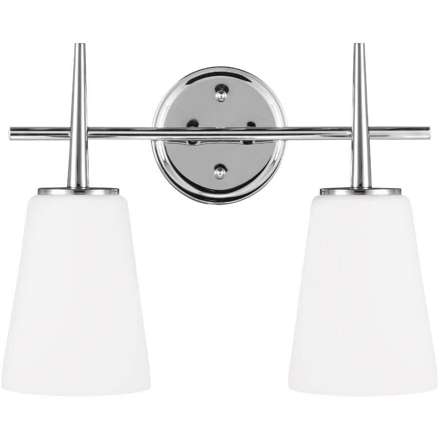 SEA GULL:Driscoll 2 Light Vanity Light Fixture - Chrome & Opal Etched Glass