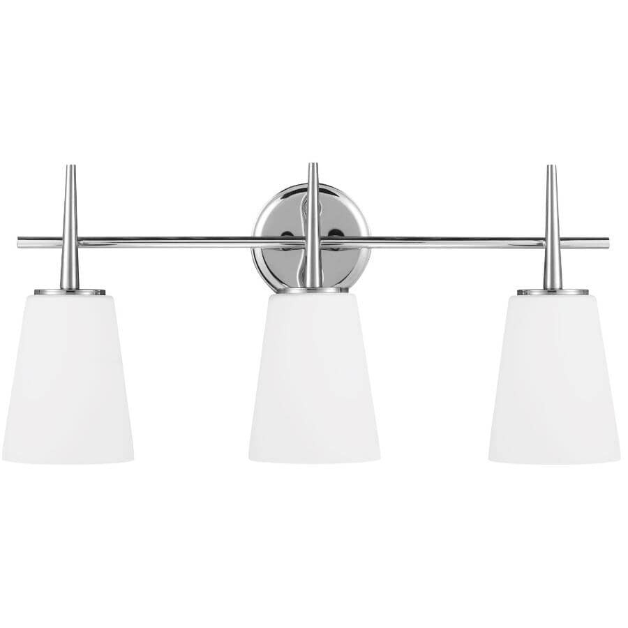 SEA GULL:Driscoll 3 Light Vanity Light Fixture - Chrome  and Opal Etched Glass