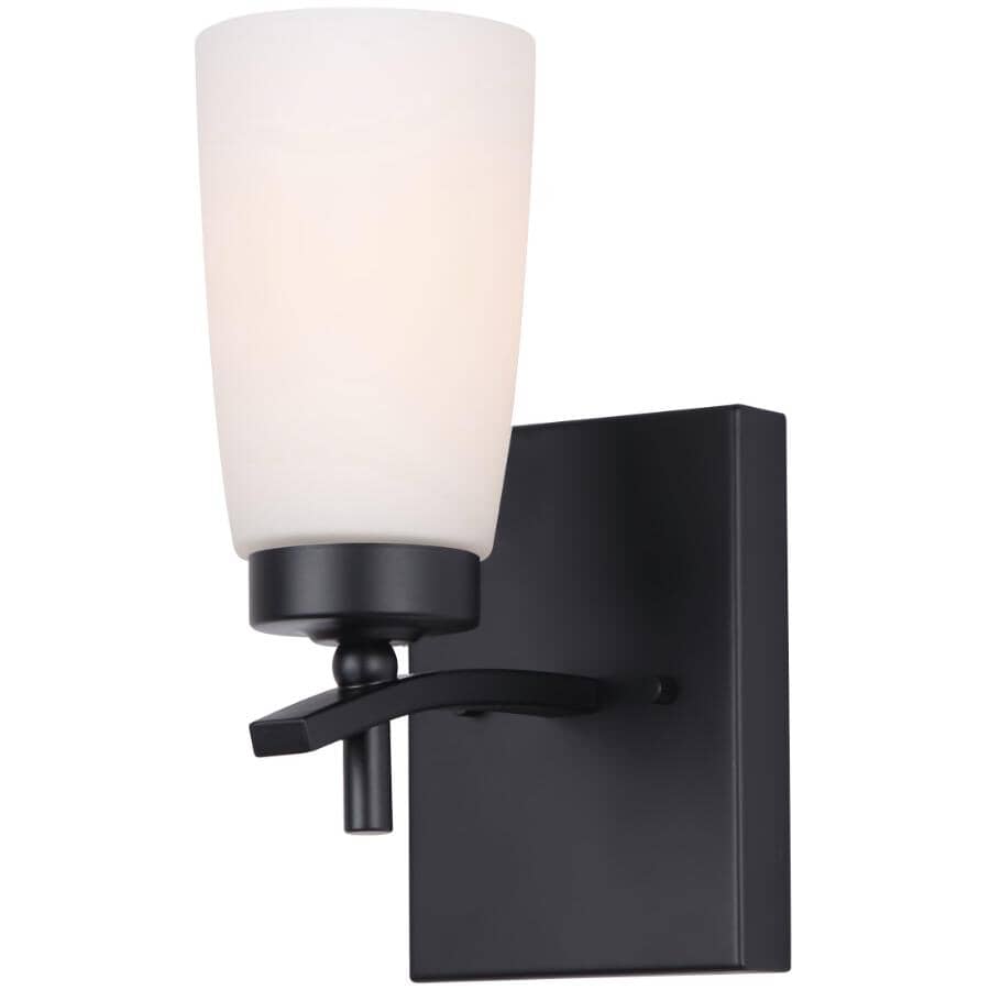 CANARM:Portia Vanity Light Fixture - Black with Flat Opal Glass